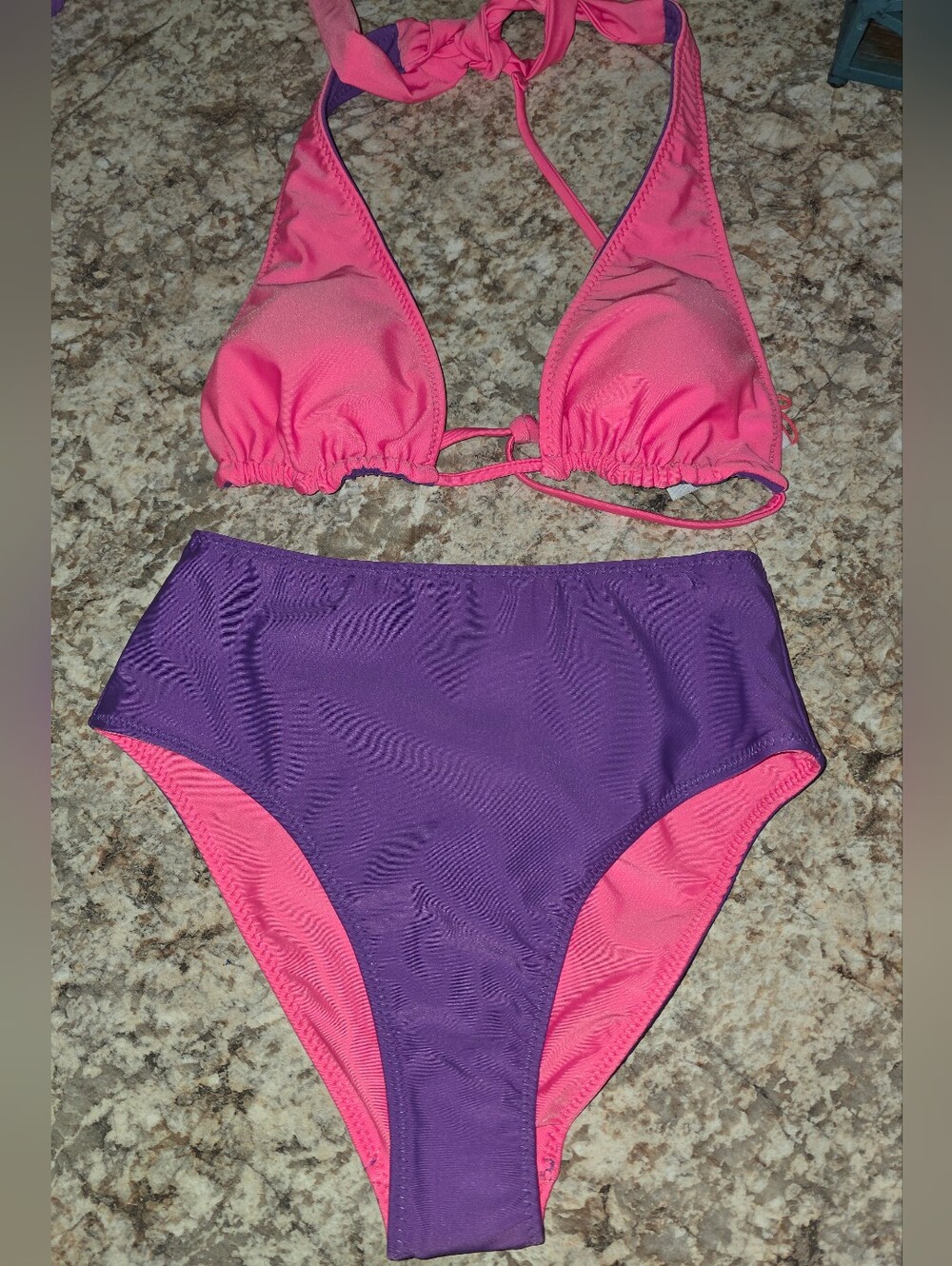 High-Waist Two-Piece Swim Set - Pink & Purple Reversible!!! New Small